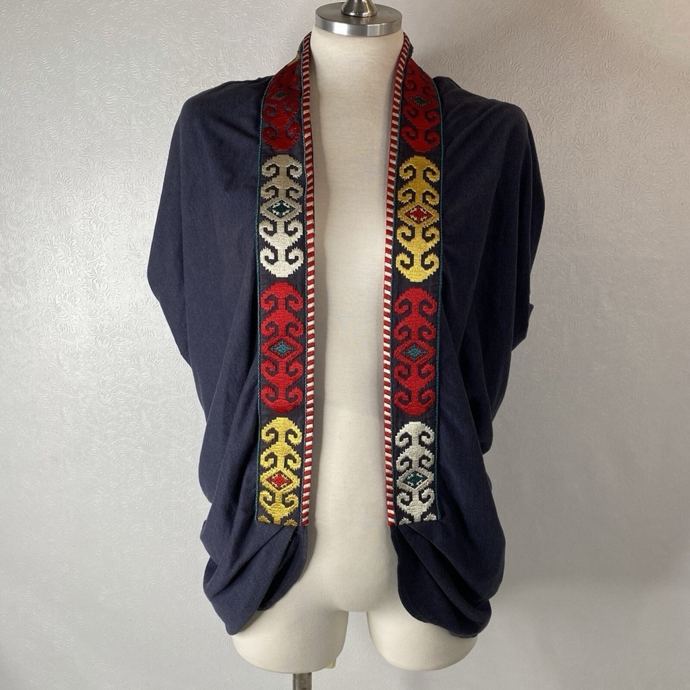 Anthropologie One September Navy Boho Geometric Embroidered Cardigan Small - Picture 14 of 16